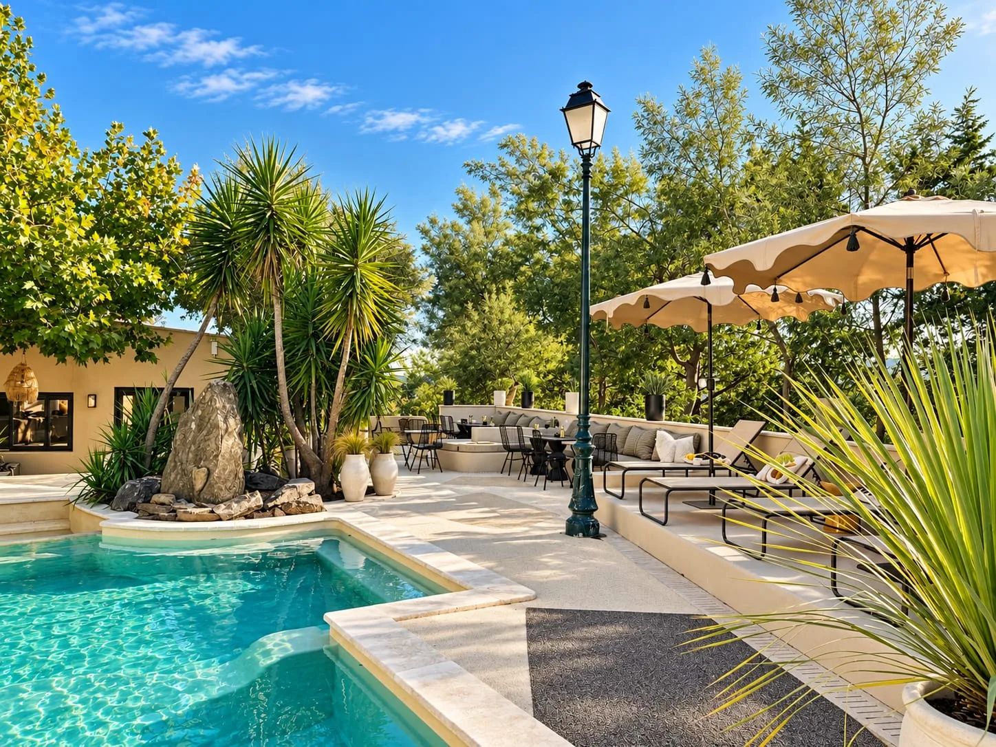 Hameau Ouf à Grimaud – Séminaires et événements - N1 Événement Espace extérieur autour de la piscine