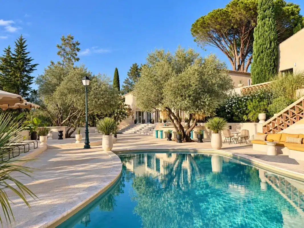 Piscine et espaces extérieurs du Hameau Ouf à Grimaud